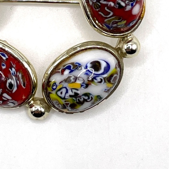 Millifiori Style Glass Cabochon Circle Pin Brooch - Picture 9 of 9